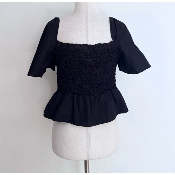 NWT Anthropologie x Mare Mare Bow-Front Tied Bows Blqck Smocked Peplum Blouse S - Picture 6 of 11